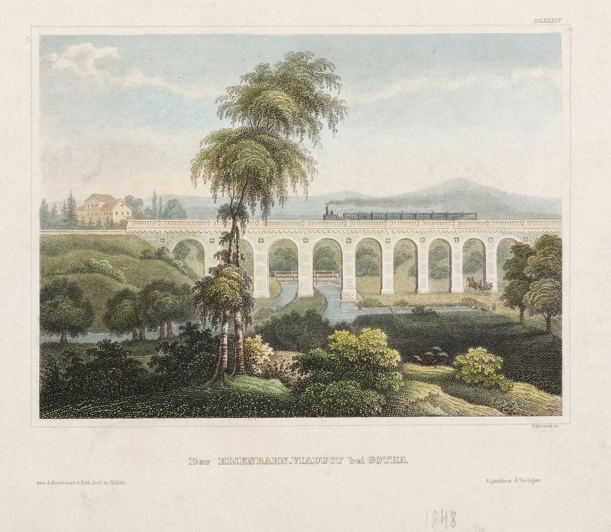 गोथा में रेलवे वियाडक्ट, बी। मेट्ज़ोरोथ द्वारा उत्कीर्ण, 1848 द्वारा जर्मन स्कूल