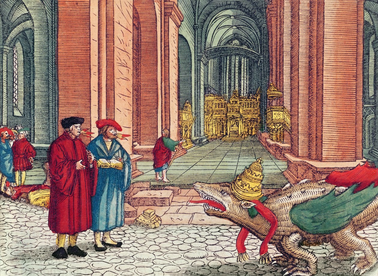 लूथर बाइबिल, c.1530 (रंगीन लकड़बग्घा) से जीभ, पेंटेकोस्ट में बोलते हुए द्वारा जर्मन स्कूल