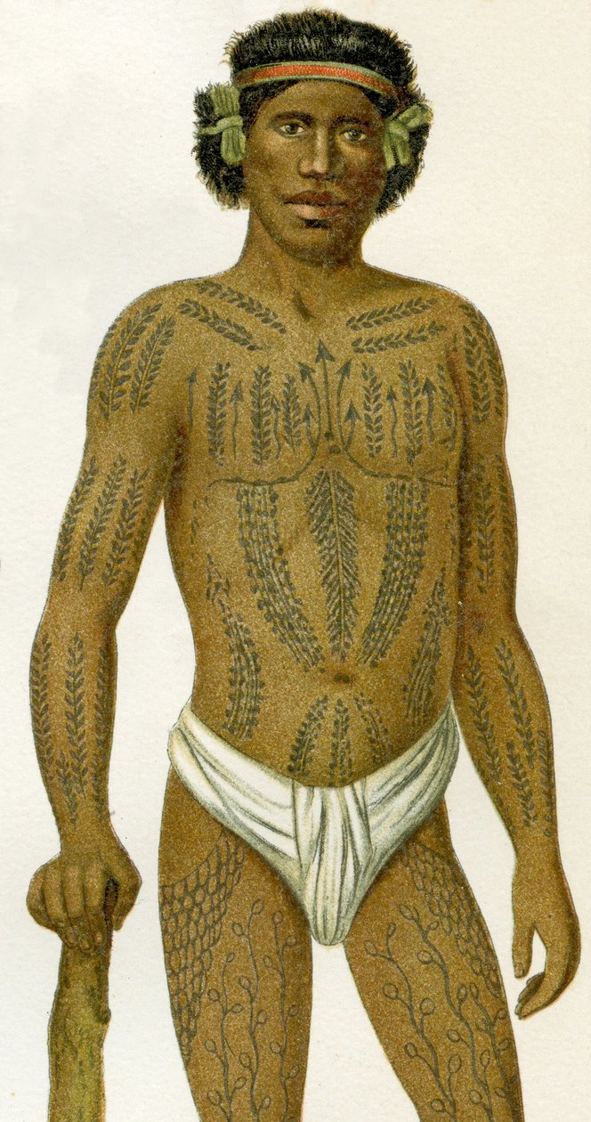 1894 के कैरोलिन द्वीप समूह से टैटू वाला आदमी द्वारा जर्मन स्कूल
