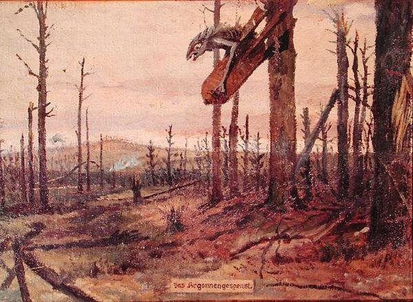 द घोस्ट ऑफ़ द आर्गोन फ़ॉरेस्ट, c.1914-18 (कैनवास पर तेल) द्वारा जर्मन स्कूल