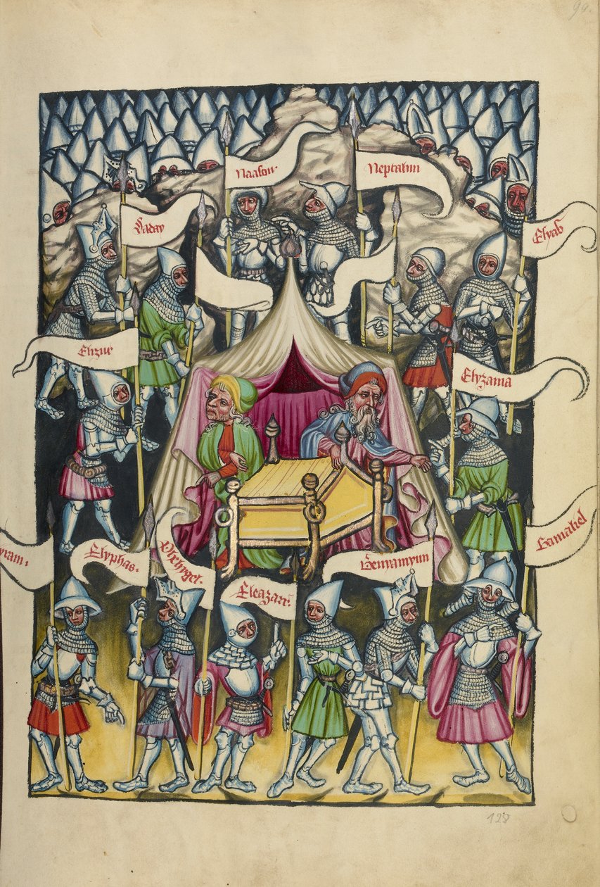 वेल्ट्रिंकनिक से इज़राइल की बारह जनजातियाँ सुश्री 33 फॉल.94, c.1400-10 (स्वभाव, सोना और चांदी का पेंट, चर्मपत्र पर स्याही) द्वारा जर्मन स्कूल