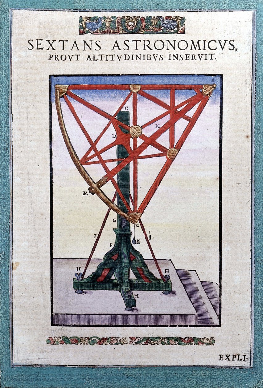 टाइको ब्राहे (1546 - 1601), वैंड्सबेक द्वारा "एस्ट्रोनॉमी" में एस्ट्रोनॉमिकल सेक्स्टेंट द्वारा जर्मन स्कूल