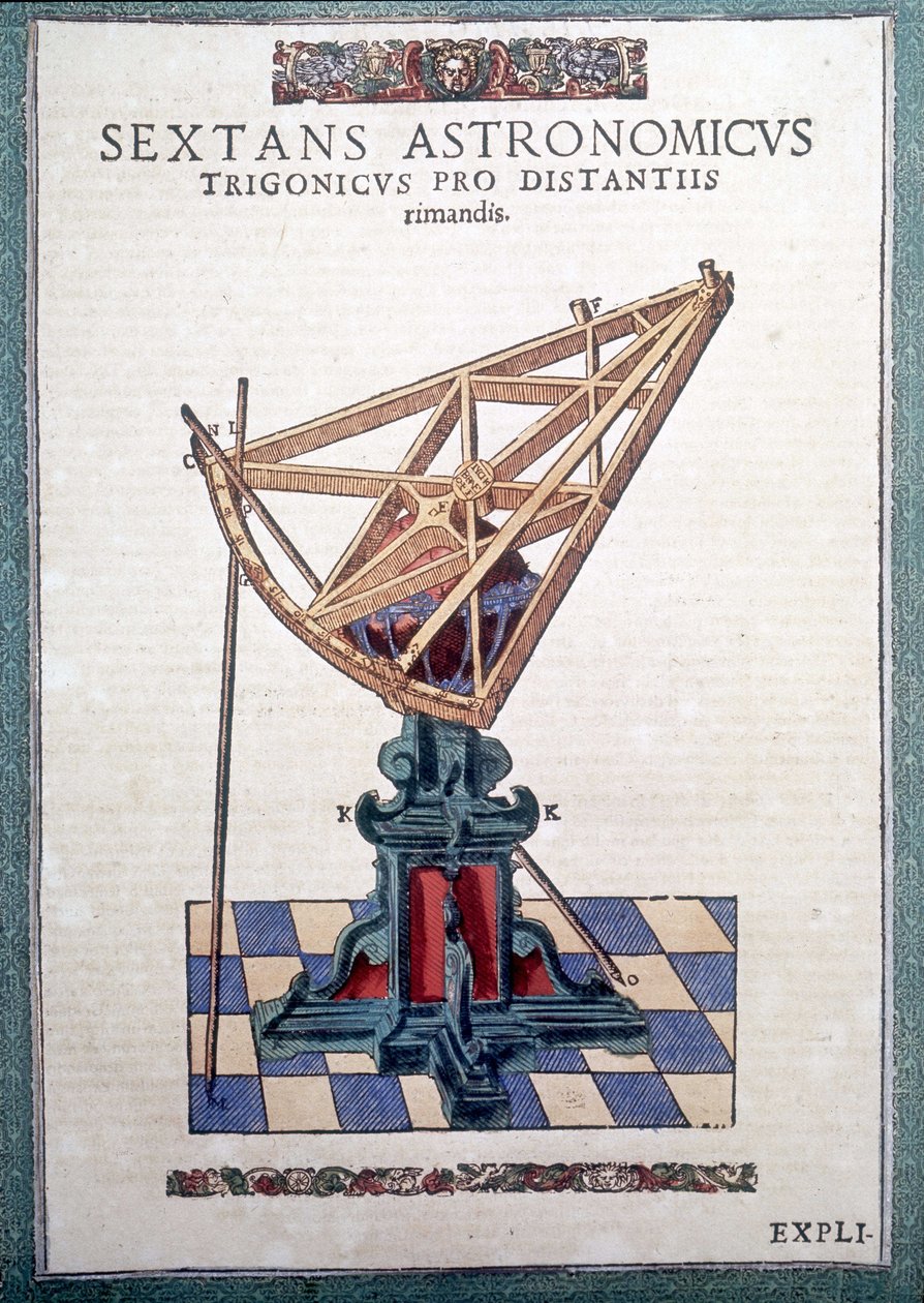 टाइको ब्राहे (1546 - 1601), वैंड्सबेक द्वारा "खगोल विज्ञान की स्थापना" में खगोलीय सेक्स्टेंट द्वारा जर्मन स्कूल