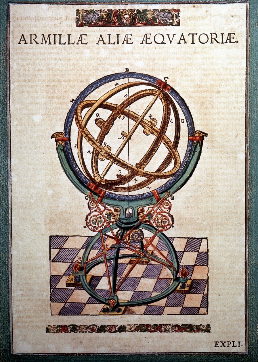 टाइको ब्राहे (1546 - 1601), वैंड्सबेक द्वारा "" एस्ट्रोनोमिया इंस्टिट्यूट मैकेनिशिया "" में भूमध्यरेखीय शस्त्रागार क्षेत्र द्वारा जर्मन स्कूल