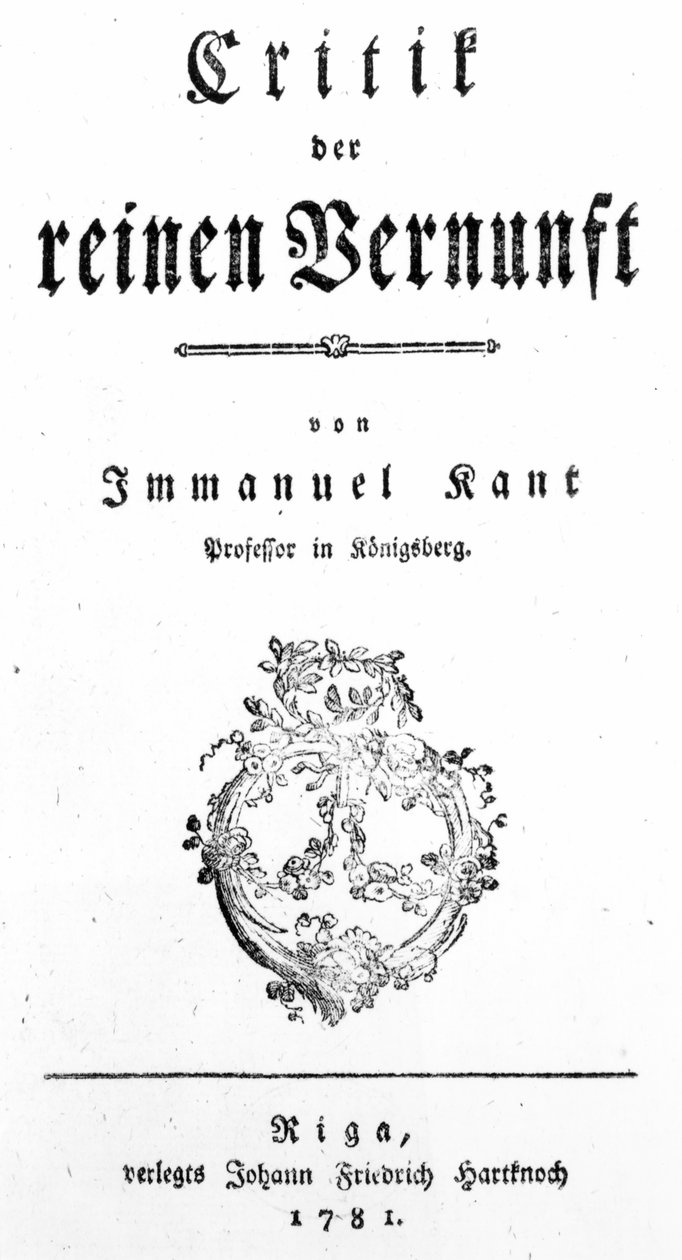1781 में प्रकाशित इमैनुअल कांट द्वारा क्रिटिक ऑफ़ प्योर रीज़न का शीर्षक पृष्ठ द्वारा जर्मन स्कूल