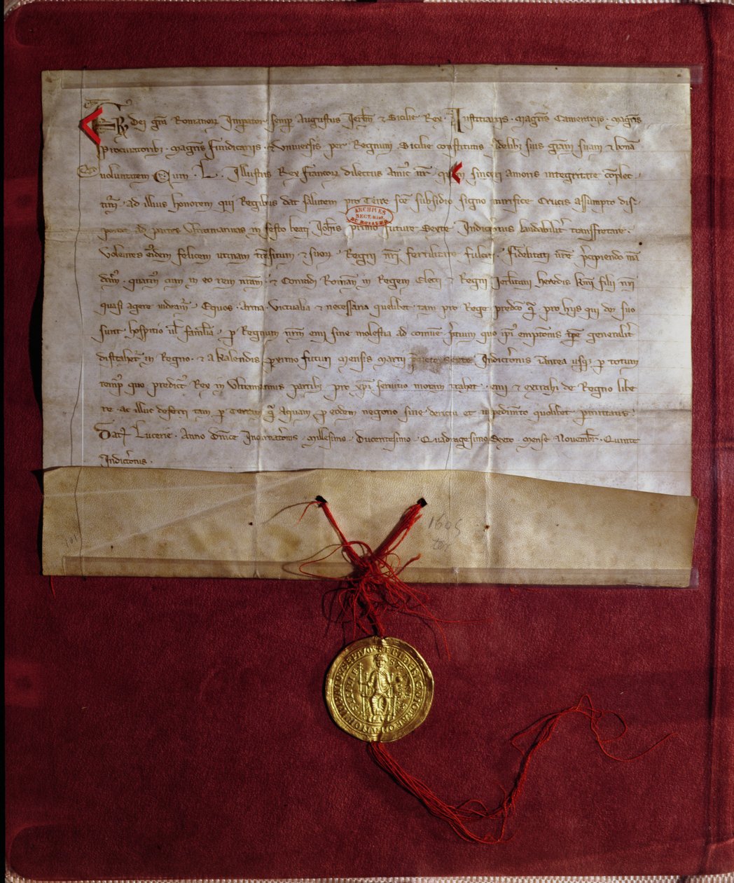 सम्राट फ्रेडरिक II (1194-1250) द्वारा राजा लुई IX (1214-70) को सातवें धर्मयुद्ध, 1246 के लिए घोड़ों, हथियारों और प्रावधानों की आपूर्ति के लिए द्वारा जर्मन स्कूल