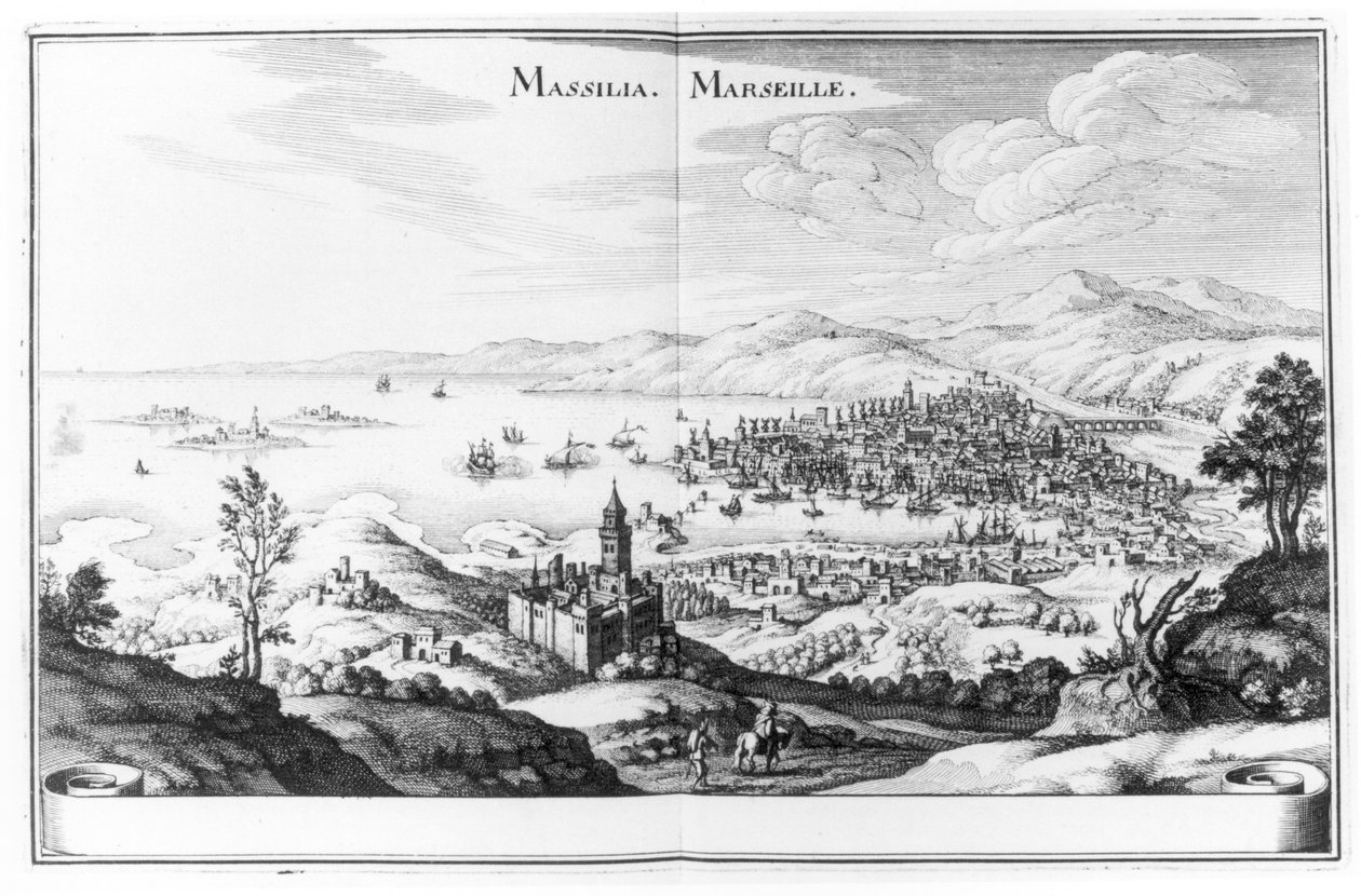 मार्टिन ज़िलर द्वारा टोपोग्राफिया गैलिया से मार्सिले का दृश्य, 1655-61 में प्रकाशित हुआ द्वारा जर्मन स्कूल