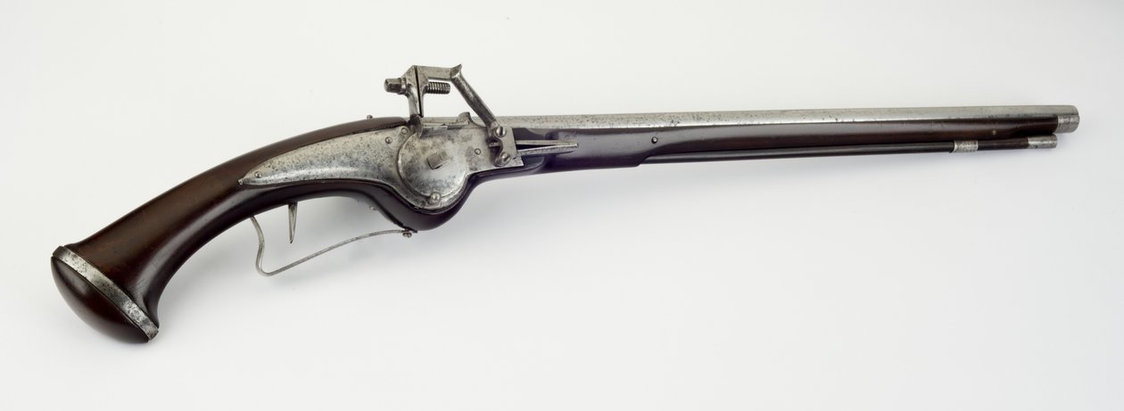 व्हील-लॉक होलस्टर पिस्तौल, c.1625-50 (स्टील, लोहा और अखरोट की लकड़ी) द्वारा जर्मन स्कूल