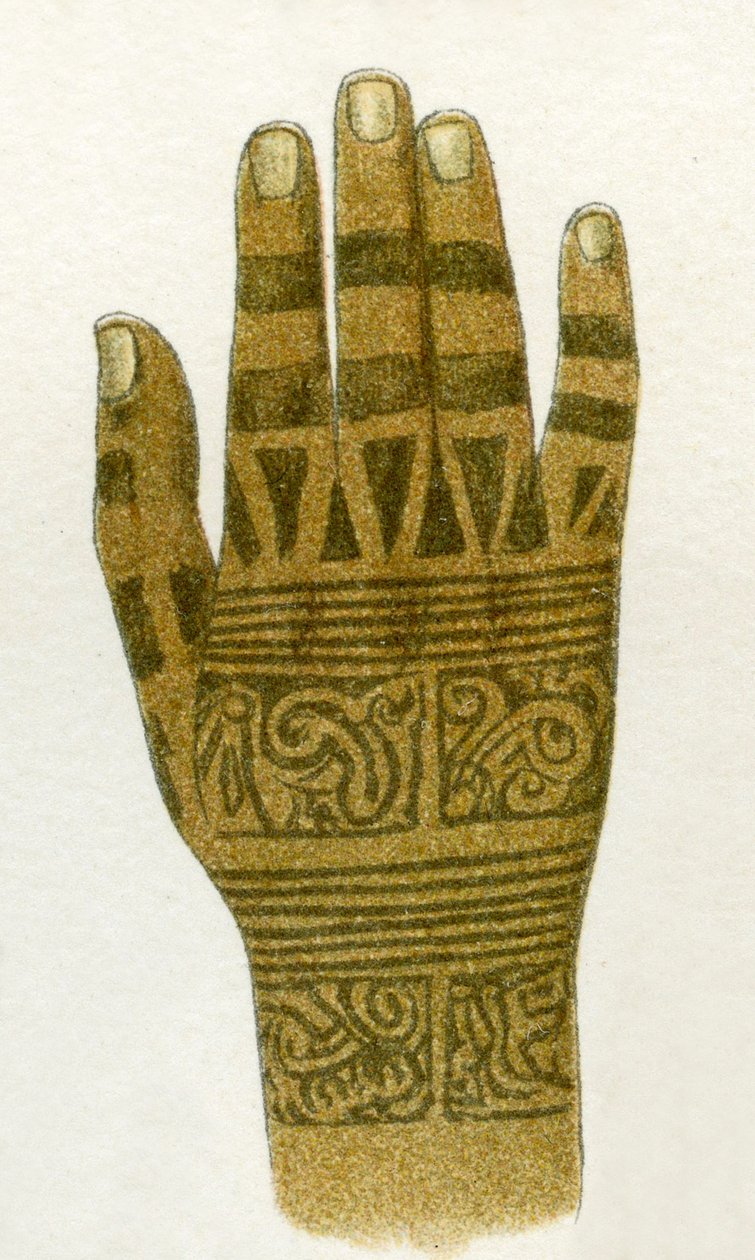 Dayak हाथ टैटू डिजाइन का उदाहरण, बोर्नियो, 1894 द्वारा जर्मन स्कूल
