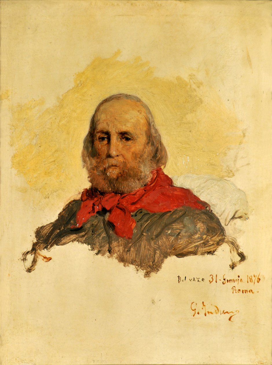 ग्यूसेप गैरीबाल्डी का पोर्ट्रेट 1807-1882, 1860। द्वारा गेरोलमो इंडुनो