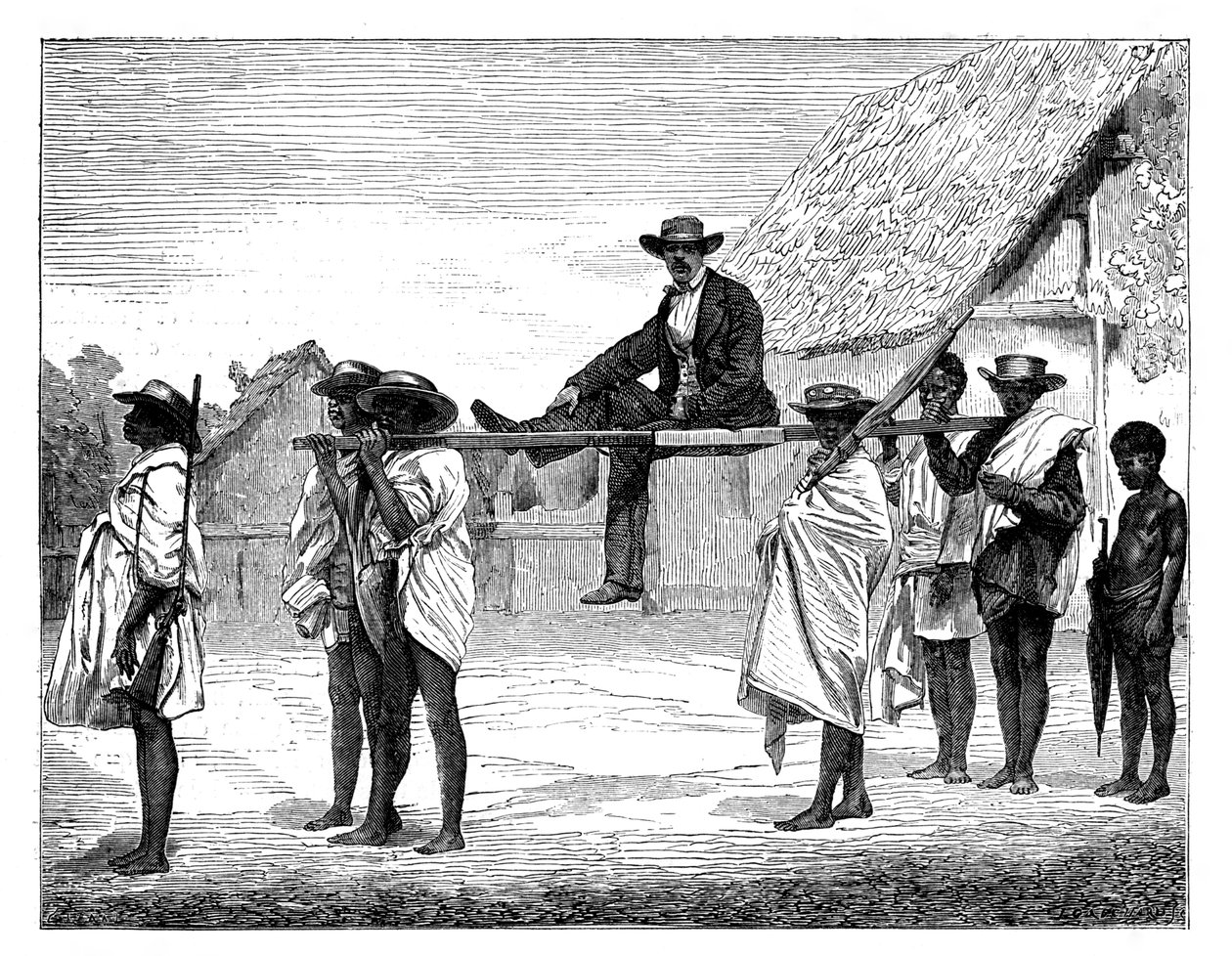 अफ्रीका के मूल निवासी, एक श्वेत व्यक्ति, अफ्रीका, 19 वीं शताब्दी। द्वारा जेरोम स्टाल