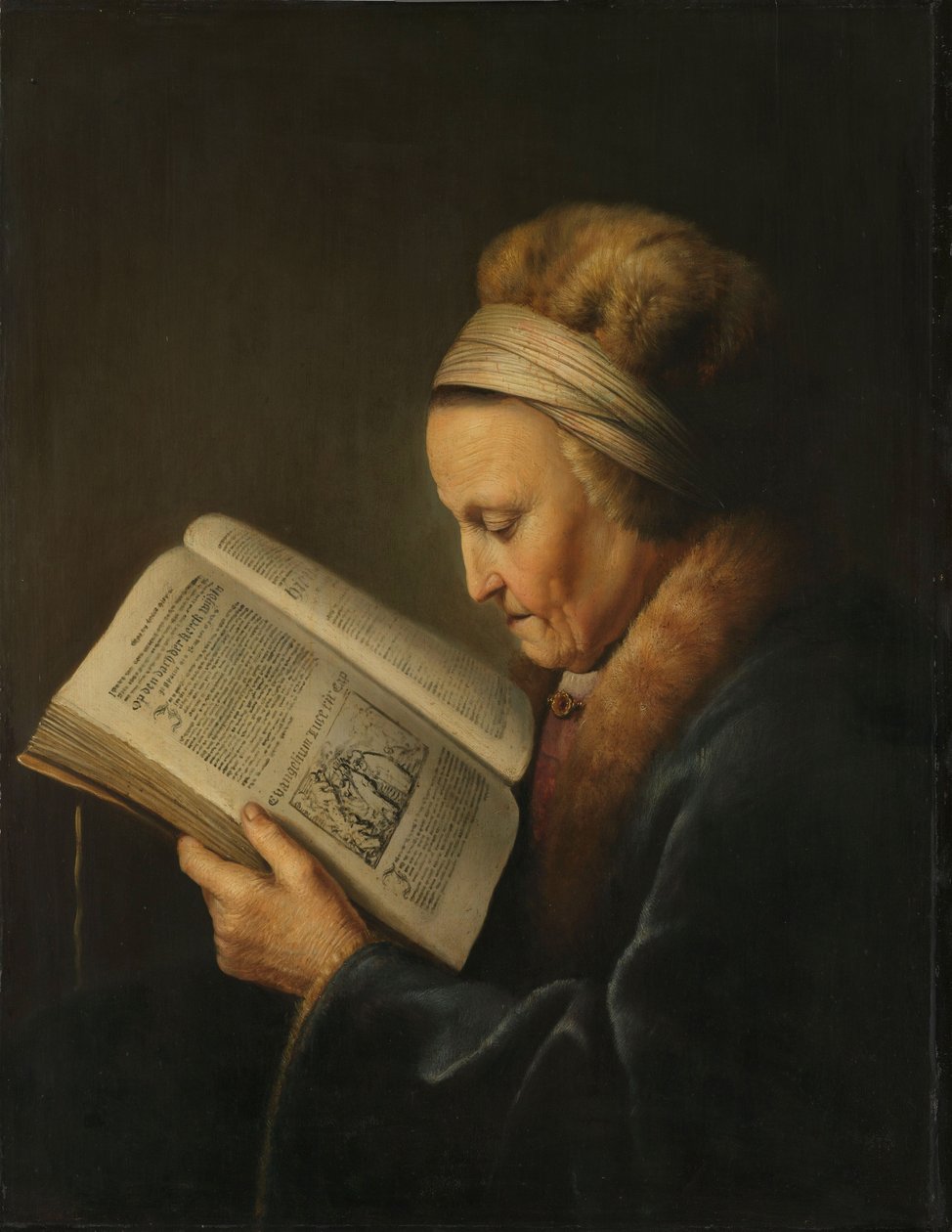 ओल्ड वुमन रीडिंग, c.1631-2 द्वारा गेरिट डू
