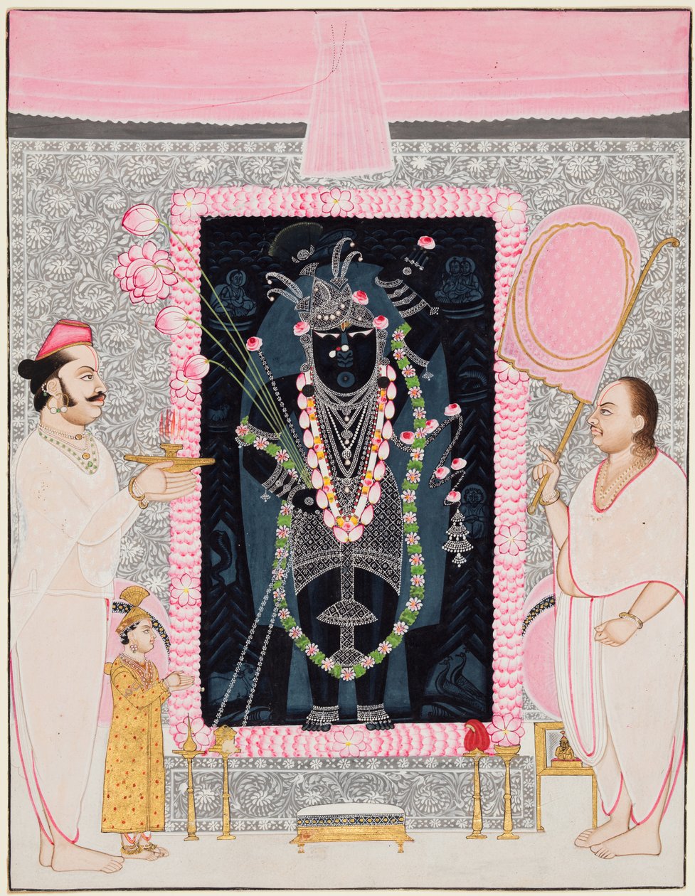 The head priest Tilakayat Govardhanlalji makes offerings to Shri Nathji in celebration..., c. 1890  द्वारा घासीराम हरदेव शर्मा