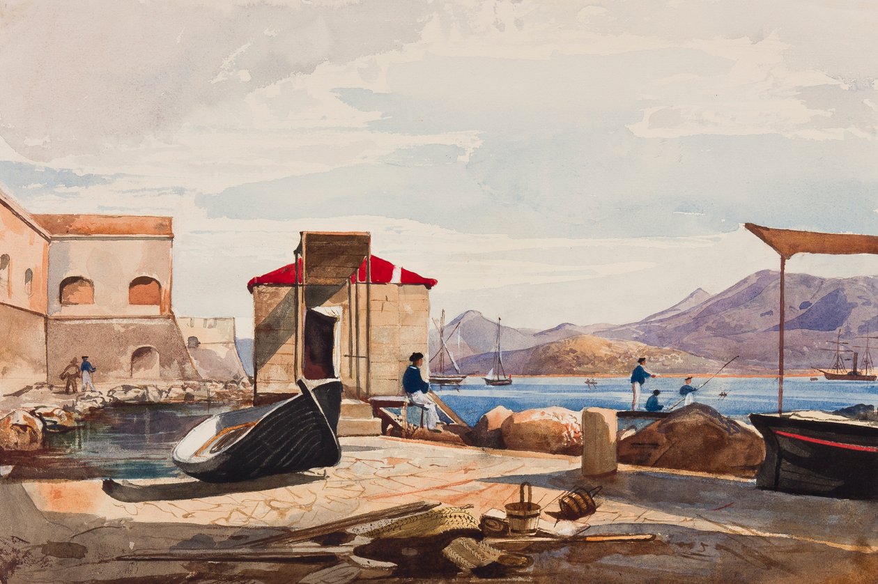 द पोर्ट एट गेटा, एडिशन विद प्रिंसेस मारिया अन्नुनाजीता डी बोरबोन (1843-1871) (पेंसिल, wc und gouache on paper) द्वारा गियासिंटो गिगांटे