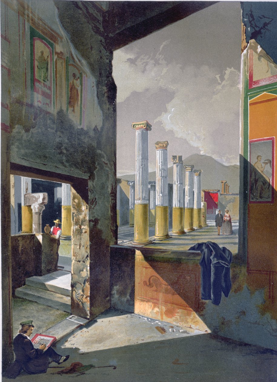 पोम्पेई में पर्यटकों का दौरा और स्केचिंग, c.1860 द्वारा गियासिंटो गिगांटे