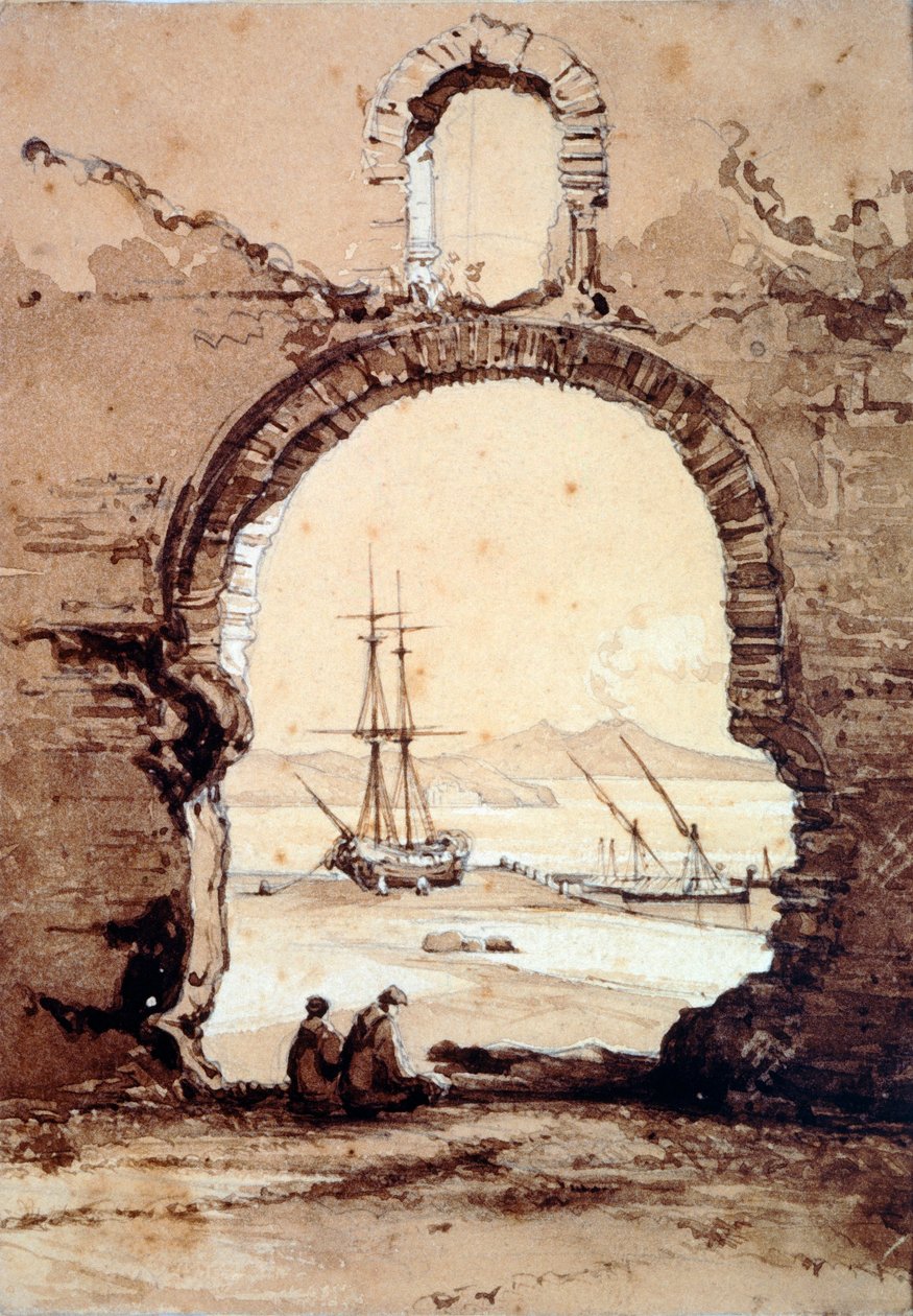 पोसिलिपो से नेपल्स की खाड़ी, जियासिंटो गिगांटे द्वारा (1806-1876), जल रंग। द्वारा गियासिंटो गिगांटे