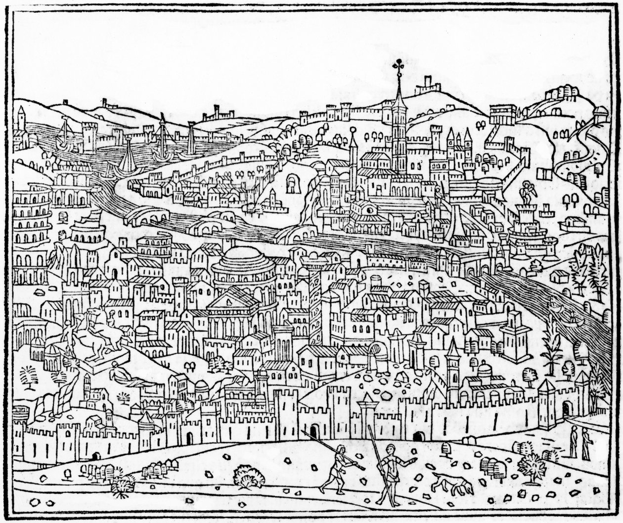 1490 में प्रकाशित &39;सप्लीमेंटम जीस्ट्रम&39; से रोम का दृश्य द्वारा जियाकोमो फिलिप्पो फॉरेनी