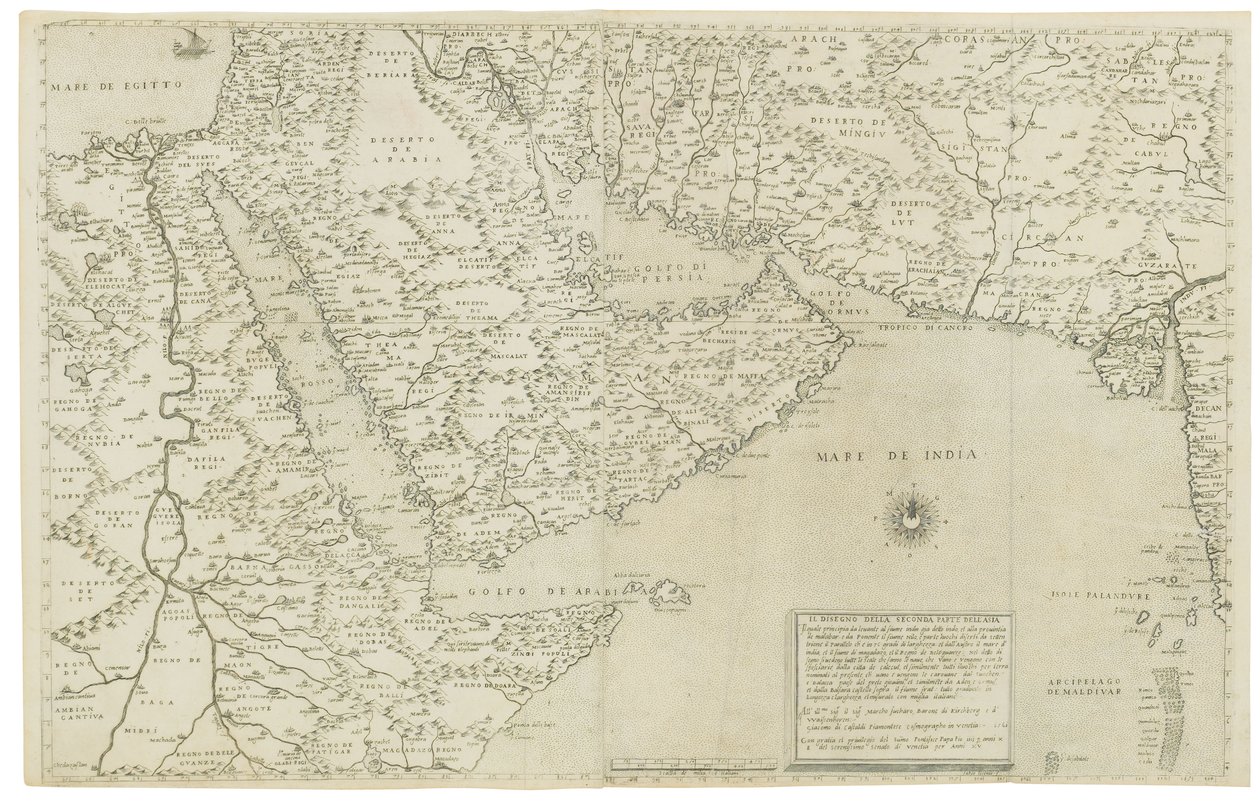 भारत और दक्षिण पूर्व एशिया का नक्शा; 1561 में एशिया के तीसरे भाग का चित्रण द्वारा जियाकोमो गैस्टाल्डी