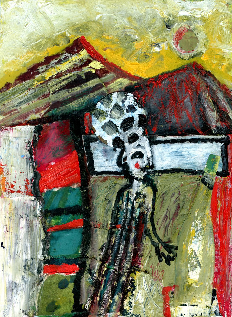 पहाड़ों में फुटबॉल, 2015, (गेसो बोर्ड पर मिश्रित मीडिया) द्वारा गिगी सडबरी