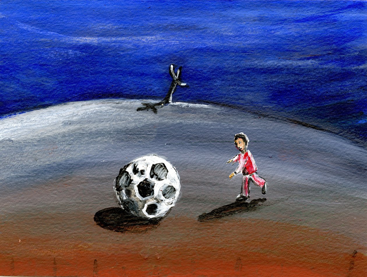 मुझे एक महान बिग फुटबॉल मिला, 2005, (कागज पर तेल) द्वारा गिगी सडबरी