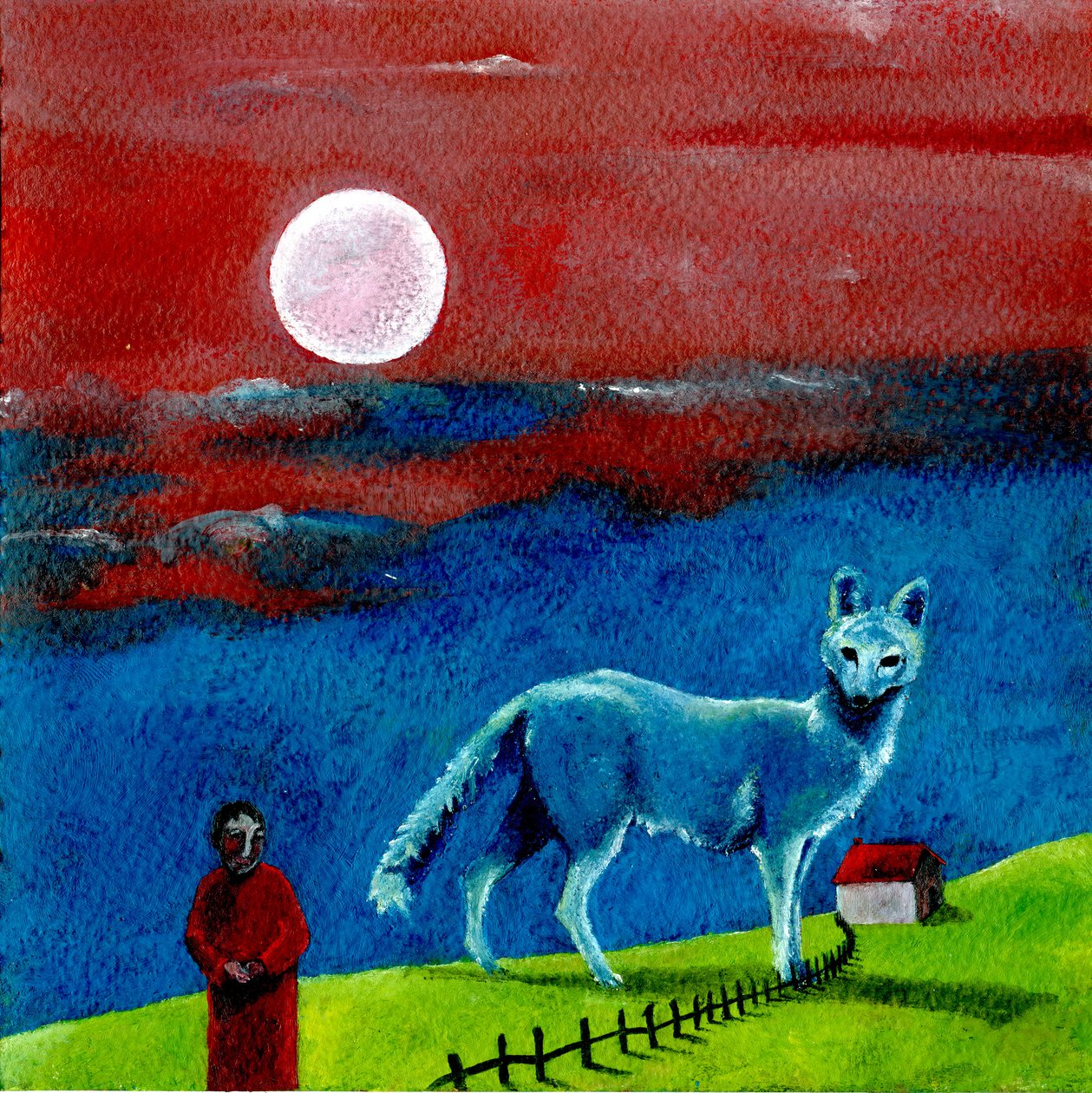 वुल्फ एंड द मून, 2004, (कागज पर तेल) द्वारा गिगी सडबरी