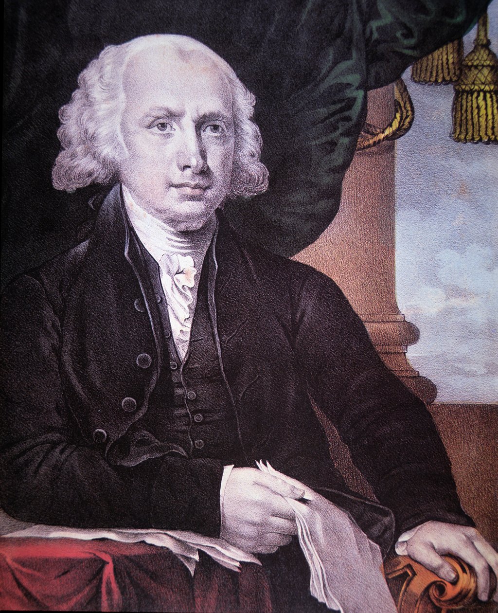 जेम्स मैडिसन (1751-1836) नथानिएल क्यूरियर द्वारा प्रकाशित (1813-88) (रंग लिथो) द्वारा गिल्बर्ट (बाद) स्टुअर्ट