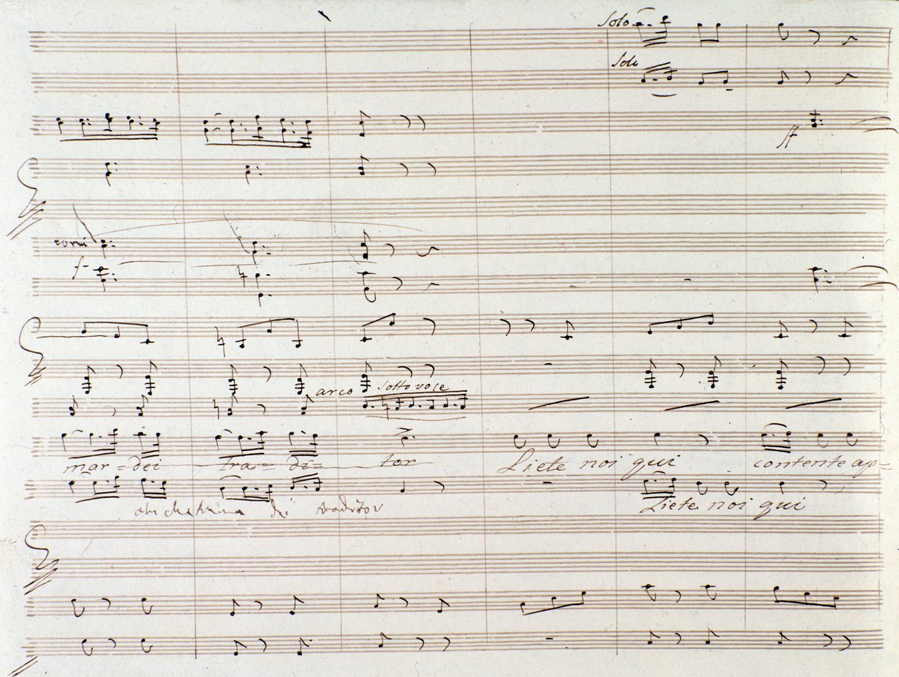 Gioacchino Rossini . द्वारा हस्तलिखित सुधारों के साथ Le Comte Ory के संगीत स्कोर का पृष्ठ द्वारा गियोचिनो रोसिनी