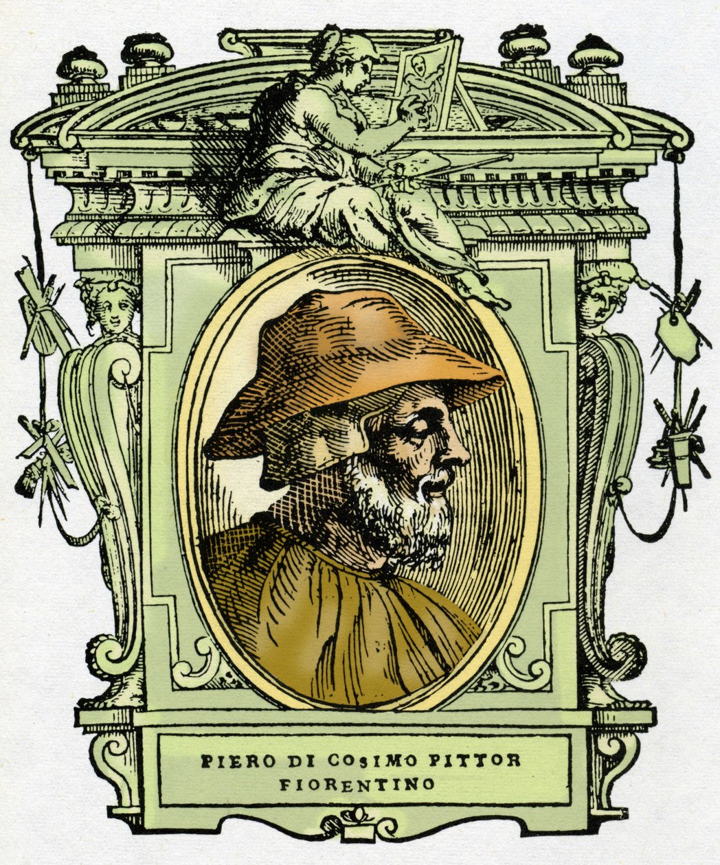पिएरो डि कोसिमो का पोर्ट्रेट (c.1462-1521?), फ्लोरेंटाइन चित्रकार। जियोर्जियो वासरी द्वारा "" सबसे उत्कृष्ट चित्रकारों, मूर्तिकारों और वास्तुकारों का जीवन "" (सबसे उत्कृष्ट चित्रकारों, मूर्तिकारों और वास्तुकारों का जीवन) का उत्कीर्णन द्वारा जियोर्जियो वासरी