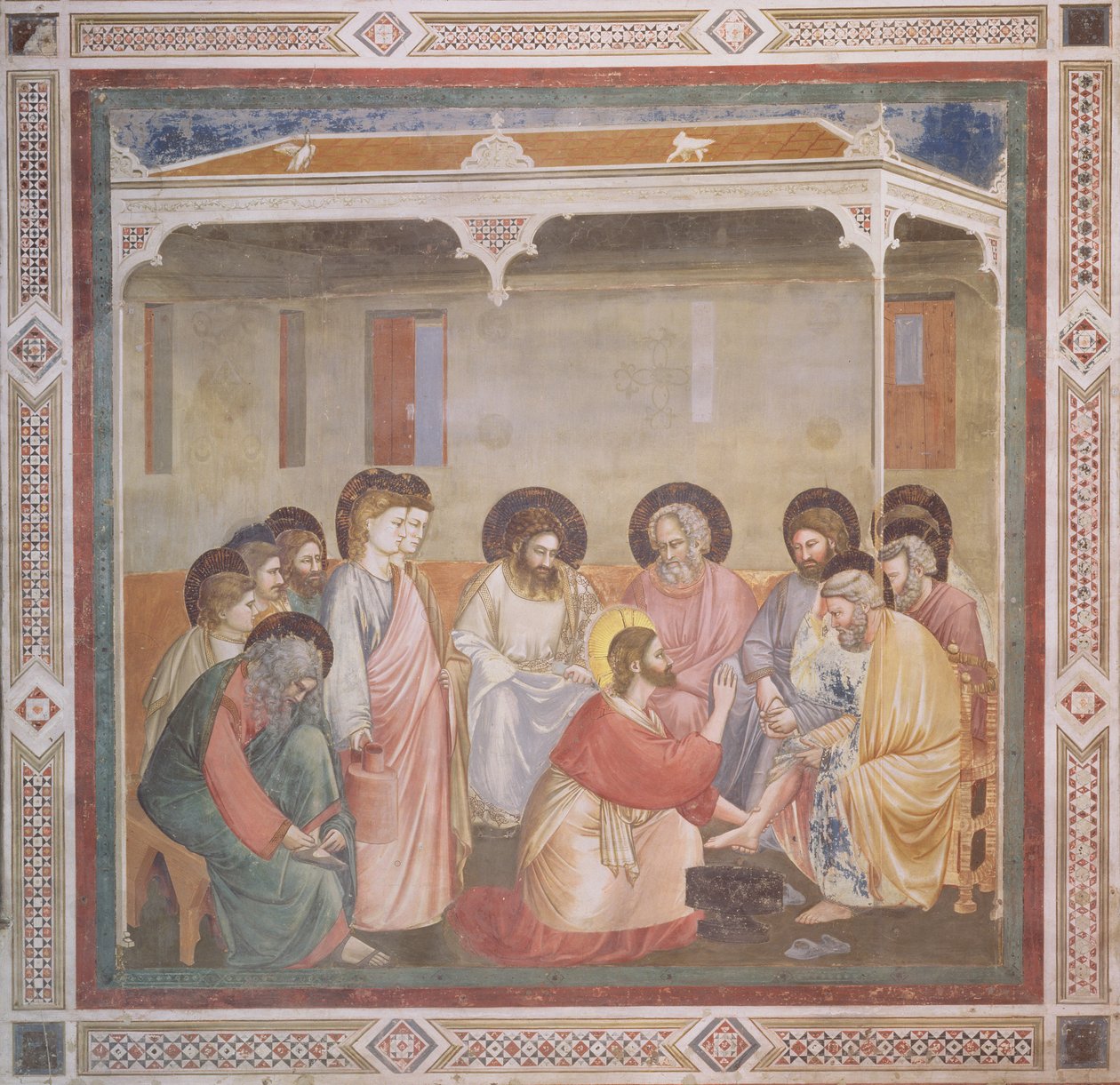मसीह के चेलों के पैर धोना, c.1305 (पूर्व-पुनर्स्थापन) द्वारा गियोटो डि बॉन्डोन