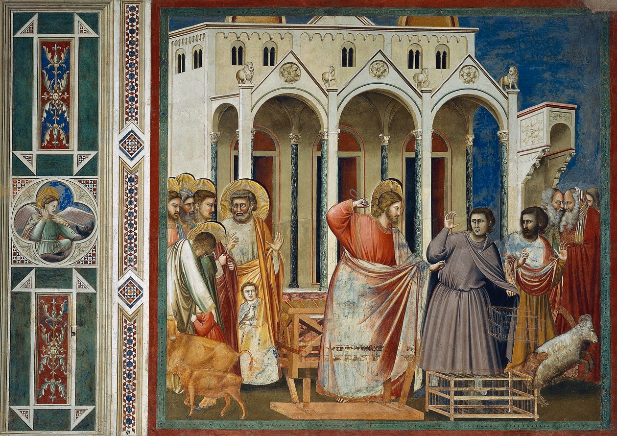 मंदिर से व्यापारियों का निष्कासन, जीवन से विस्तार और मसीह का जुनून, Giotto . द्वारा द्वारा गियोटो (c.1266 1337)