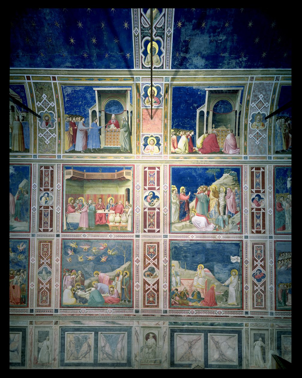 बाईं दीवार पर भित्तिचित्रों का दृश्य, c.1303-05 (पुनर्स्थापना के बाद) द्वारा गियोटो डि बॉन्डोन