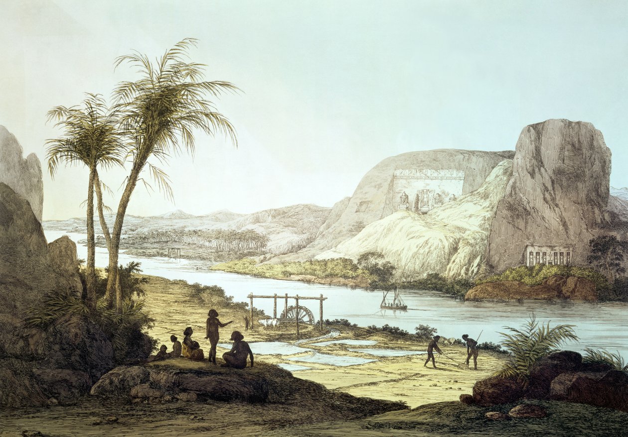अगस्तिन एग्लियो (1777-1857) द्वारा उत्कीर्ण अबू सिंबल, नूबिया में मंदिरों का दृश्य द्वारा जियोवन्ती बतिस्ता बेलज़ोनी