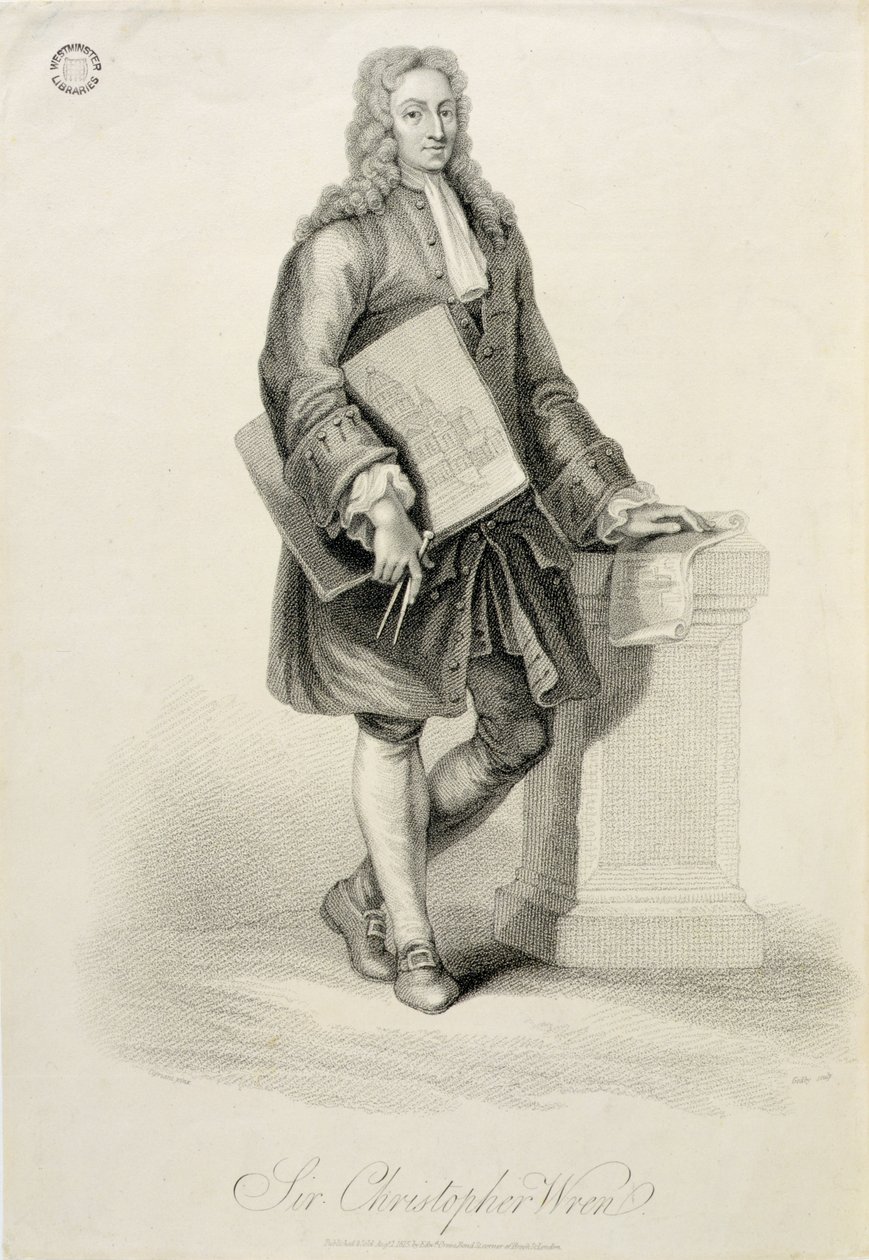 जेम्स क्रिस्टी (fl.1790-1820), पब द्वारा उत्कीर्ण सर क्रिस्टोफर व्रेन (1632-1723) एडवर्ड ओरमे द्वारा, 1815 द्वारा जियोवन्नी बतिस्ता सिप्रियानी