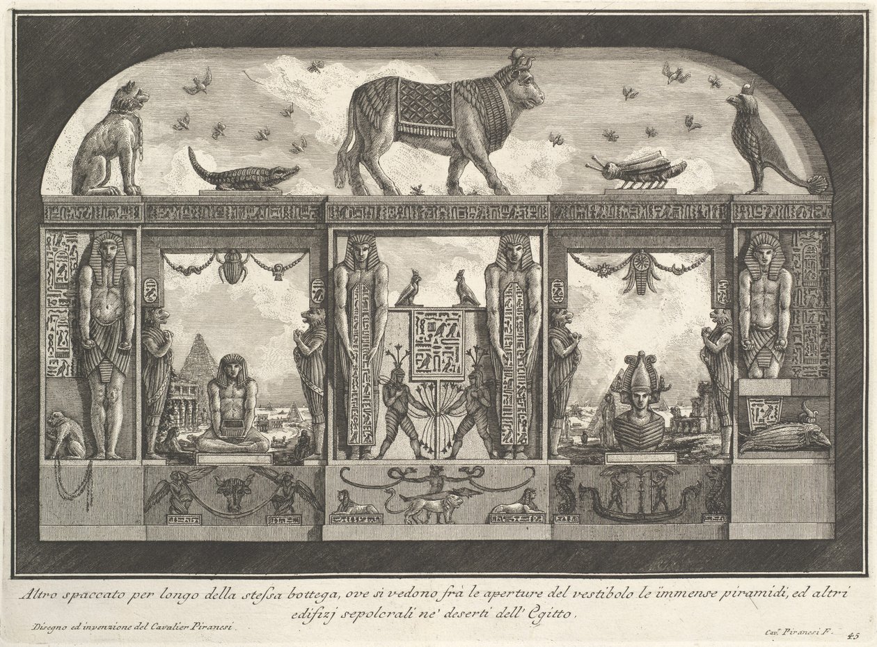 कॉफ़ी ऑफ़ द इंग्लिश, पियाज़ा दी स्पागना, रोम, 1769 के लिए मिस्र की भित्ति अलंकरण द्वारा जियोवन्नी बतिस्ता पिरनेसी