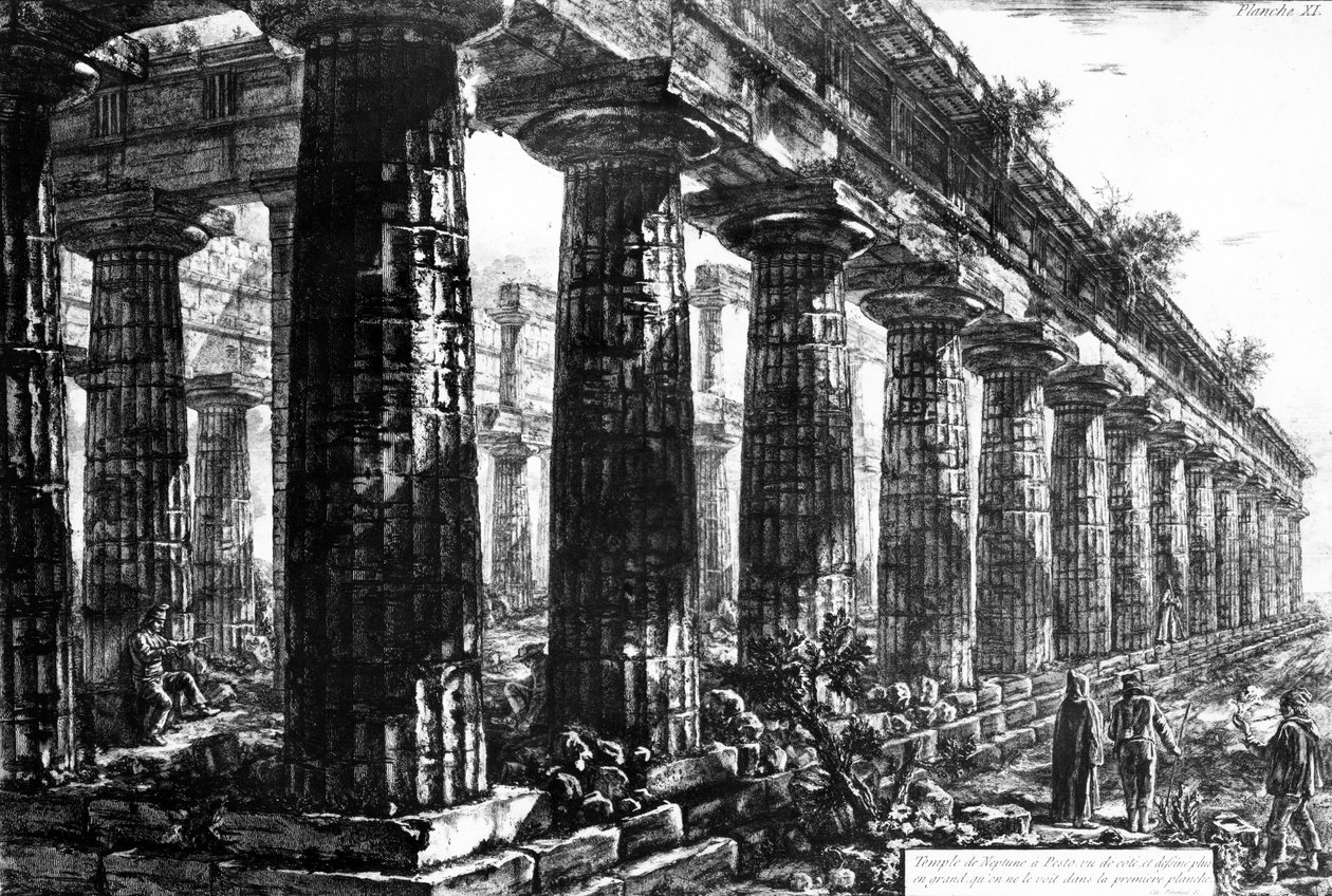 पेस्तेम में नेपच्यून का मंदिर, 1778 में फ्रांसेस्को पिरनेसी द्वारा बनाया गया द्वारा जियोवन्नी बतिस्ता पिरनेसी