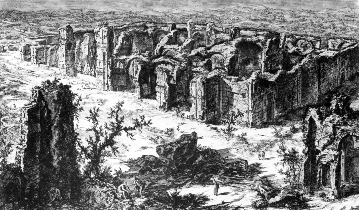 &39;व्यू ऑफ रोम&39; सीरीज़, सी .1760 से कराकाला के स्नानागार का दृश्य द्वारा जियोवन्नी बतिस्ता पिरनेसी