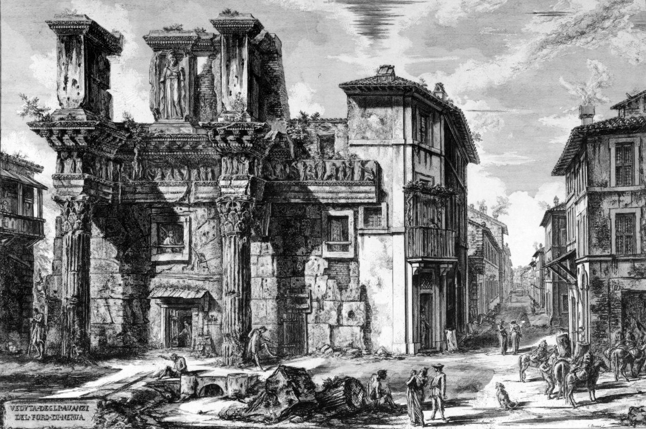 &39;व्यू ऑफ रोम&39; श्रृंखला, 1758 से, नर्वा के मंच के अवशेष देखें द्वारा जियोवन्नी बतिस्ता पिरनेसी