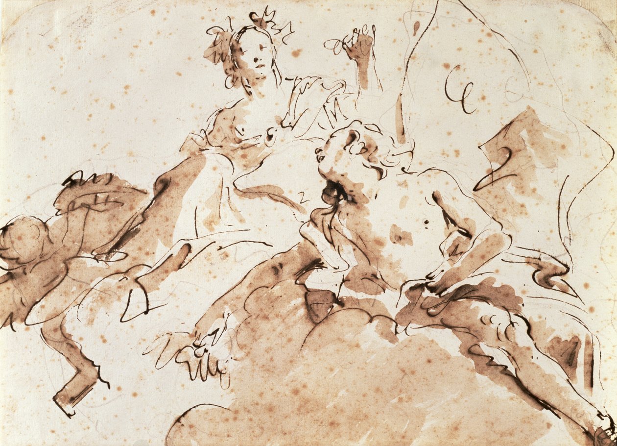 Zephyrus और फ्लोरा (कागज पर काले चाक पर कलम और भूरा धो) द्वारा जियोवन्ती बतिस्ता टाईपोलो