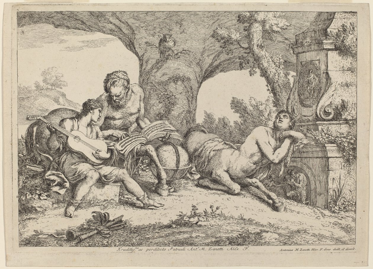 चिरोन टीचिंग म्यूजिक टू अचिल्स, 1758 (रखी कागज पर नक़्क़ाशी) द्वारा जियोवन्नी बेनेडेटो कैस्टिग्लियोन