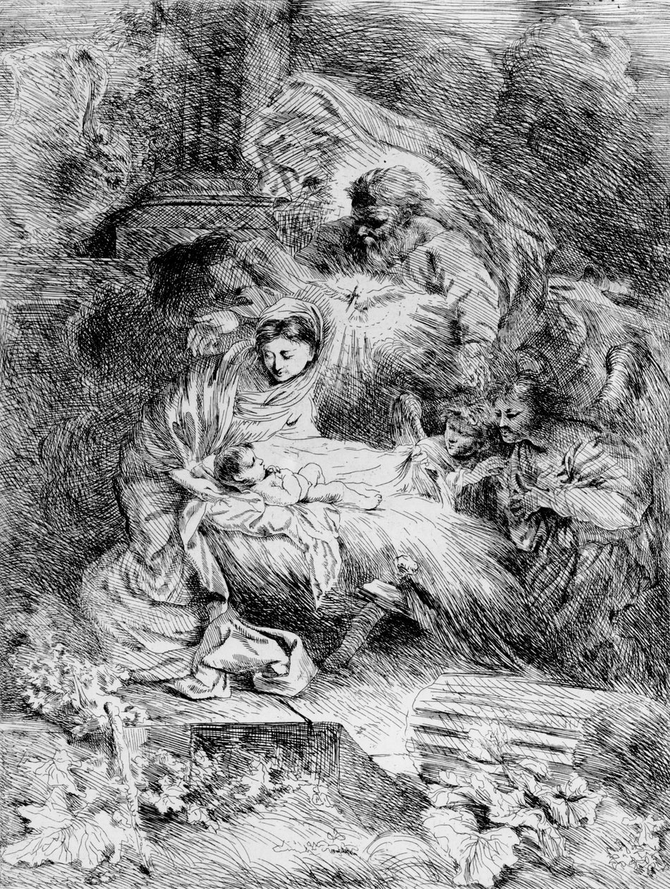 द नेटिविटी, c.1645 (नक़्क़ाशी) द्वारा जियोवन्नी बेनेडेटो कैस्टिग्लियोन