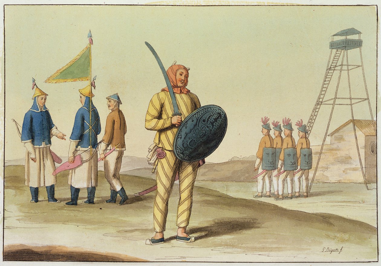 एक चीनी पैदल यात्री, Giulio Ferrario द्वारा &39;प्राचीन और आधुनिक पोशाक&39; का चित्रण, c.1820s-30s प्रकाशित द्वारा जियोवन्नी बिगटी
