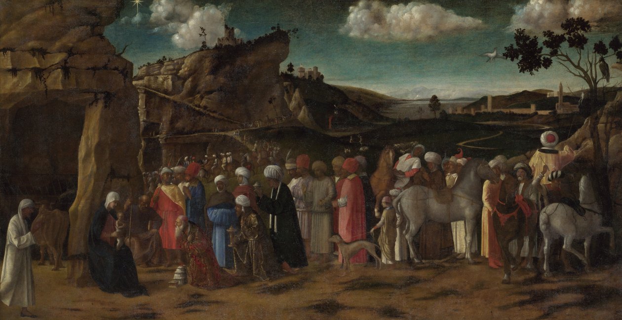 राजाओं की आराधना, c.1475-80 (कैनवास पर तेल) द्वारा जीलोवानी (कार्यशाला) बेलिनी