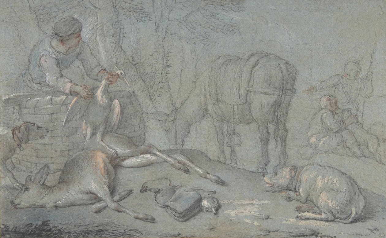 लैंडस्केप में डेड गेम वाले शिकारी, 1600-1800। द्वारा जियोवन्नी एगोस्टिनो कैसाना