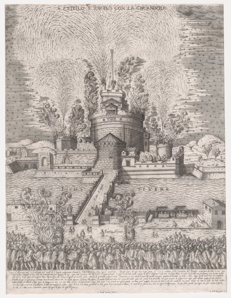 रोमन भव्यता का दर्पण: Castel Sant'Angelo, रोम में गिरंडोला, 1579, 1579, 1579। द्वारा जियोवानी एम्ब्रोगियो ब्रैम्बिला
