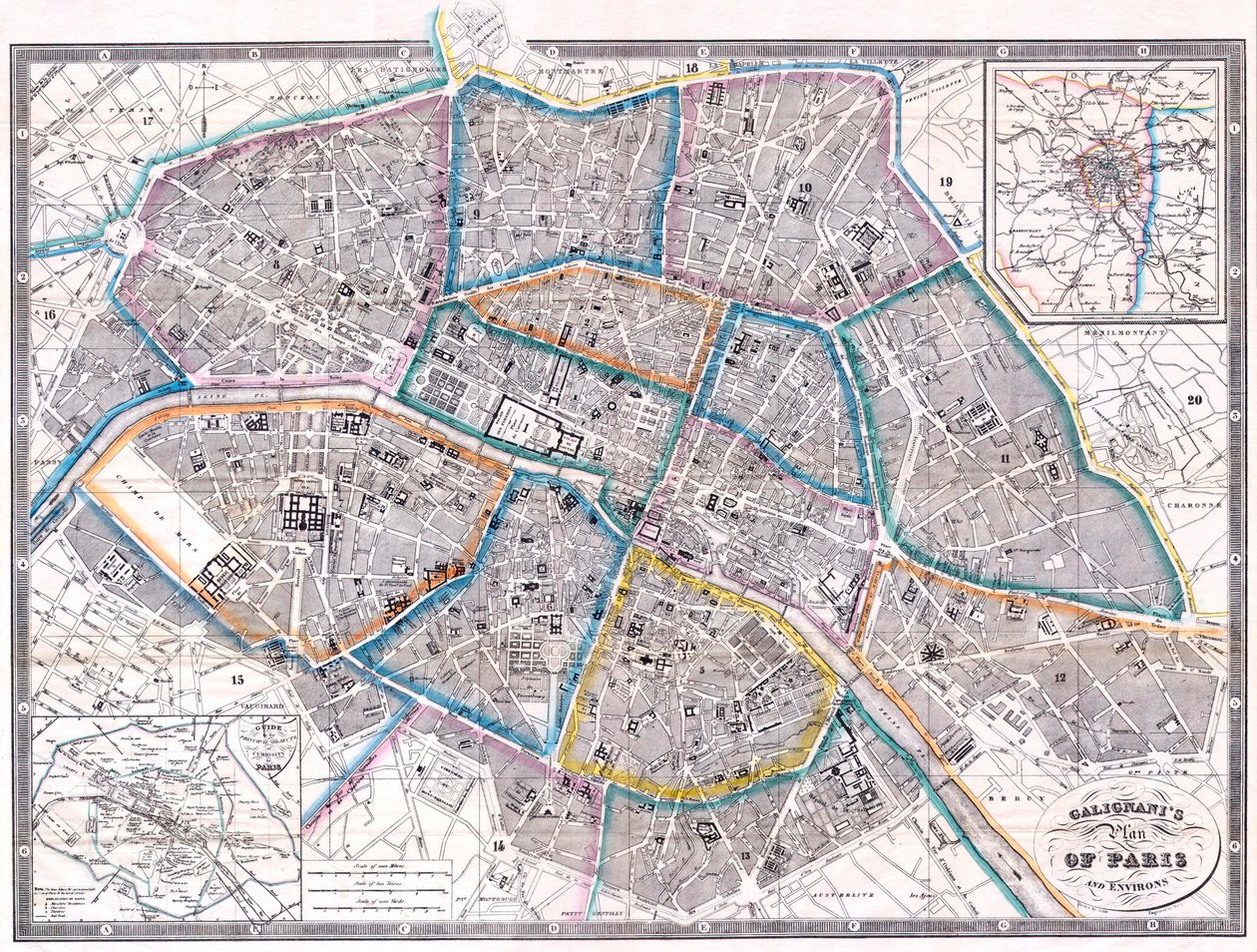 पेरिस का प्राचीन मानचित्र द्वारा जियोवन्नी एंटोनियो गैलिग्नानी