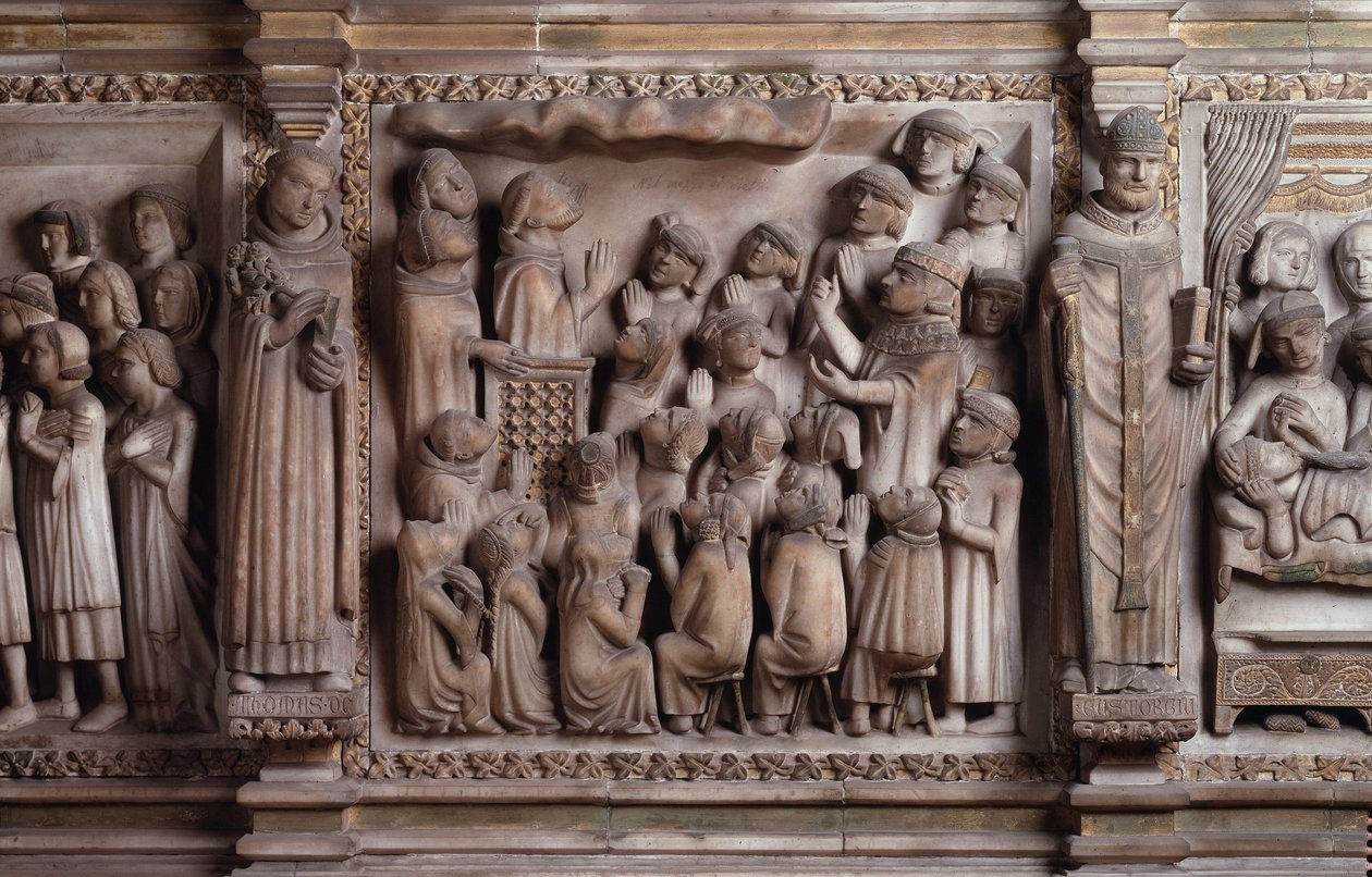 Giovanni di Balduccio द्वारा क्लाउड व्हाइट मार्बल मूर्तिकला, 1336-1339 का चमत्कार द्वारा जियोवन्नी बलदुच्चियो