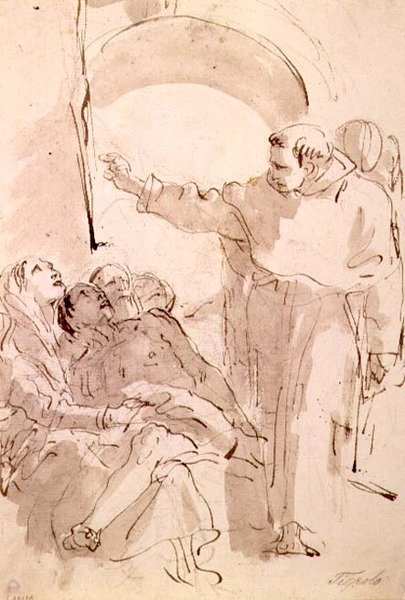 पडुआ के सेंट एंथोनी का चमत्कार, c.1760 (कलम और स्याही, काले चाक पर धोएं) द्वारा जियोवन्ती बतिस्ता टाईपोलो