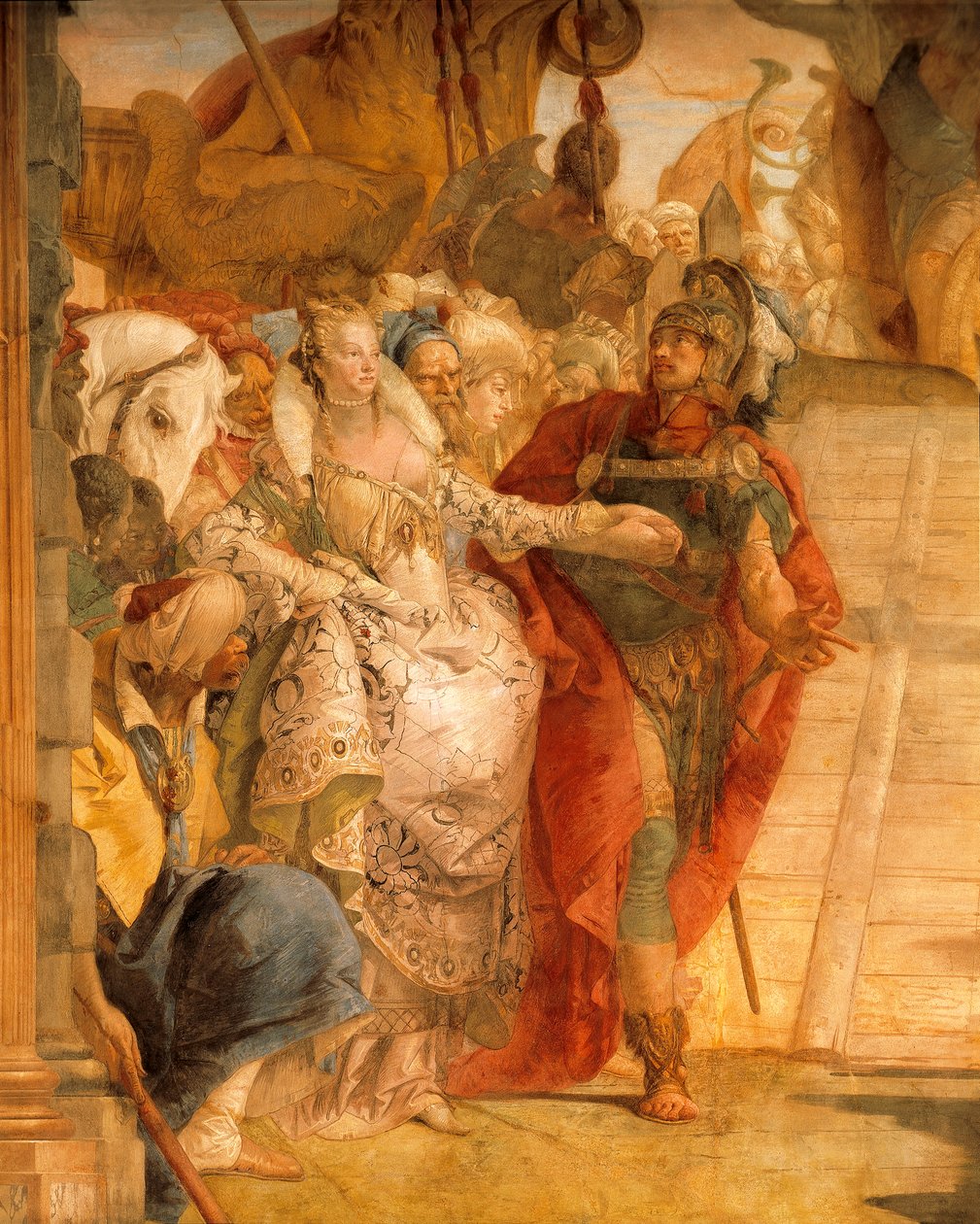 एंथोनी और क्लियोपेट्रा की बैठक, Giambattista Tiepolo (1696-1770), फ्रेस्को, विस्तार, पलाज्जो लेबिया, वेनिस, इटली द्वारा द्वारा जियोवन्ती बतिस्ता टाईपोलो