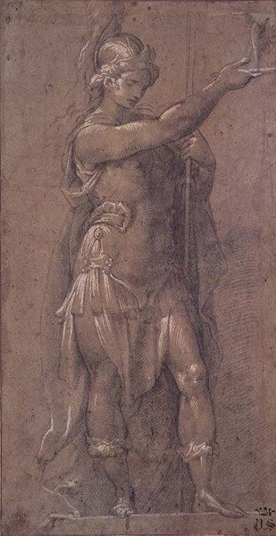 मिनर्वा, c.1605-09 (काले चाक को कागज पर सफेद रंग से उभारकर द्वारा जियोवन्ती बतिस्ता 1567 1633 क्रिस्पी