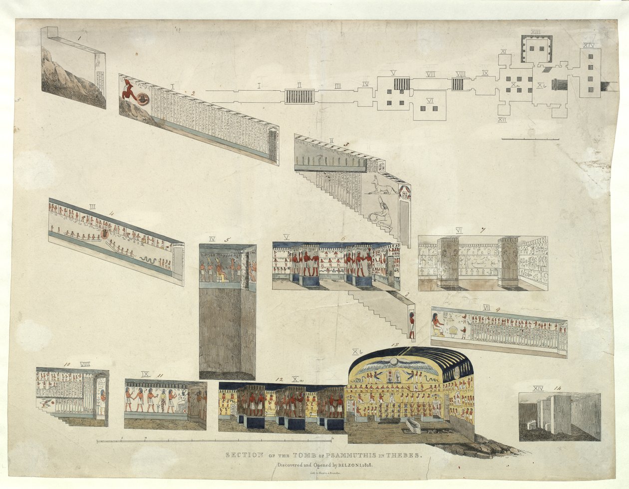 1818 में बेल्ज़ोनी द्वारा खोजे और खोले गए थेब्स में सोम्ममुथिस के मकबरे की धारा द्वारा जियोवन्ती बतिस्ता बेलज़ोनी